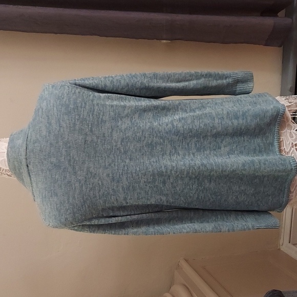 TALBOTS PETITE LP Heather Blue/Green Open Front LS Longline Knit Cardigan - Picture 8 of 10